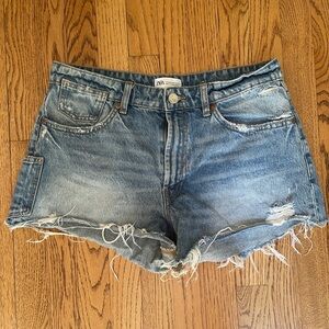 Zara Blue Jean Shorts Distressed Cutoff Style